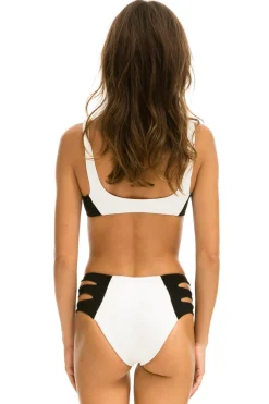 Swim Bottoms | Aviator Nation HI-WAISTED SIDE CUT OUT COLOR BLOCK FULL COVERAGE BRIEF BIKINI BOTTOMS - VINTAGE WHITE // BLACK VINTAGEWHITE//BLACK