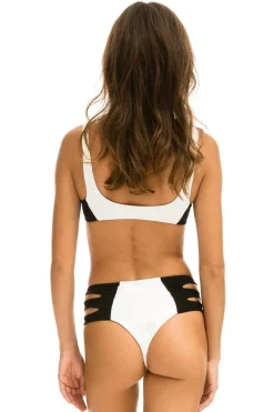 Swim Bottoms | Aviator Nation HI-WAISTED SIDE CUT OUT COLOR BLOCK CHEEKY BIKINI BOTTOMS - VINTAGE WHITE // BLACK VINTAGEWHITE//BLACK