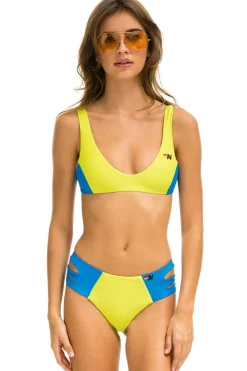 Swim Bottoms | Aviator Nation HI-WAISTED SIDE CUT OUT COLOR BLOCK CHEEKY BIKINI BOTTOMS - LED // BLUE CINA LED//BLUECINA