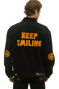 Denim | Denim | Aviator Nation KEEP SMILING OVERSIZED CONCERT DENIM JACKET - VINTAGE BLACK VINTAGEBLACK