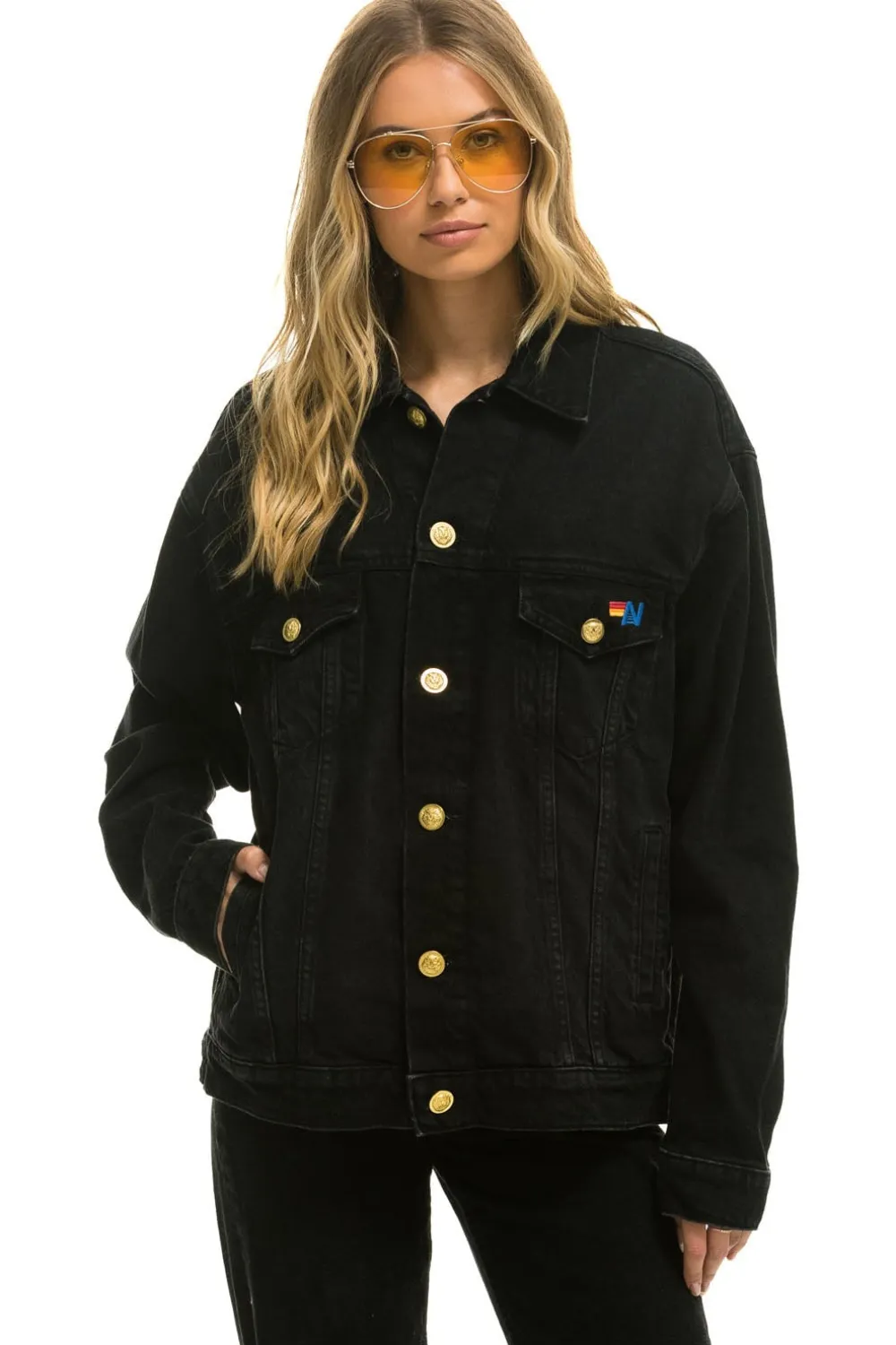 Denim | Denim | Aviator Nation KEEP SMILING OVERSIZED CONCERT DENIM JACKET - VINTAGE BLACK VINTAGEBLACK