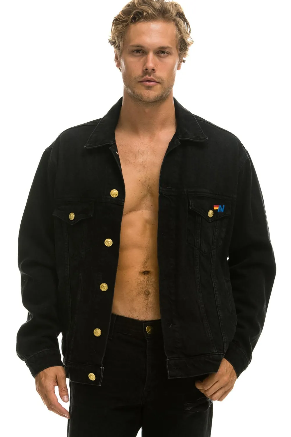 Denim | Denim | Aviator Nation KEEP SMILING OVERSIZED CONCERT DENIM JACKET - VINTAGE BLACK VINTAGEBLACK