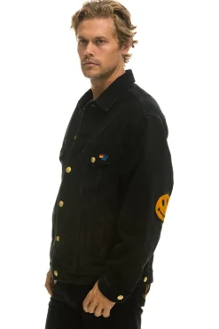 Denim | Denim | Aviator Nation KEEP SMILING OVERSIZED CONCERT DENIM JACKET - VINTAGE BLACK VINTAGEBLACK