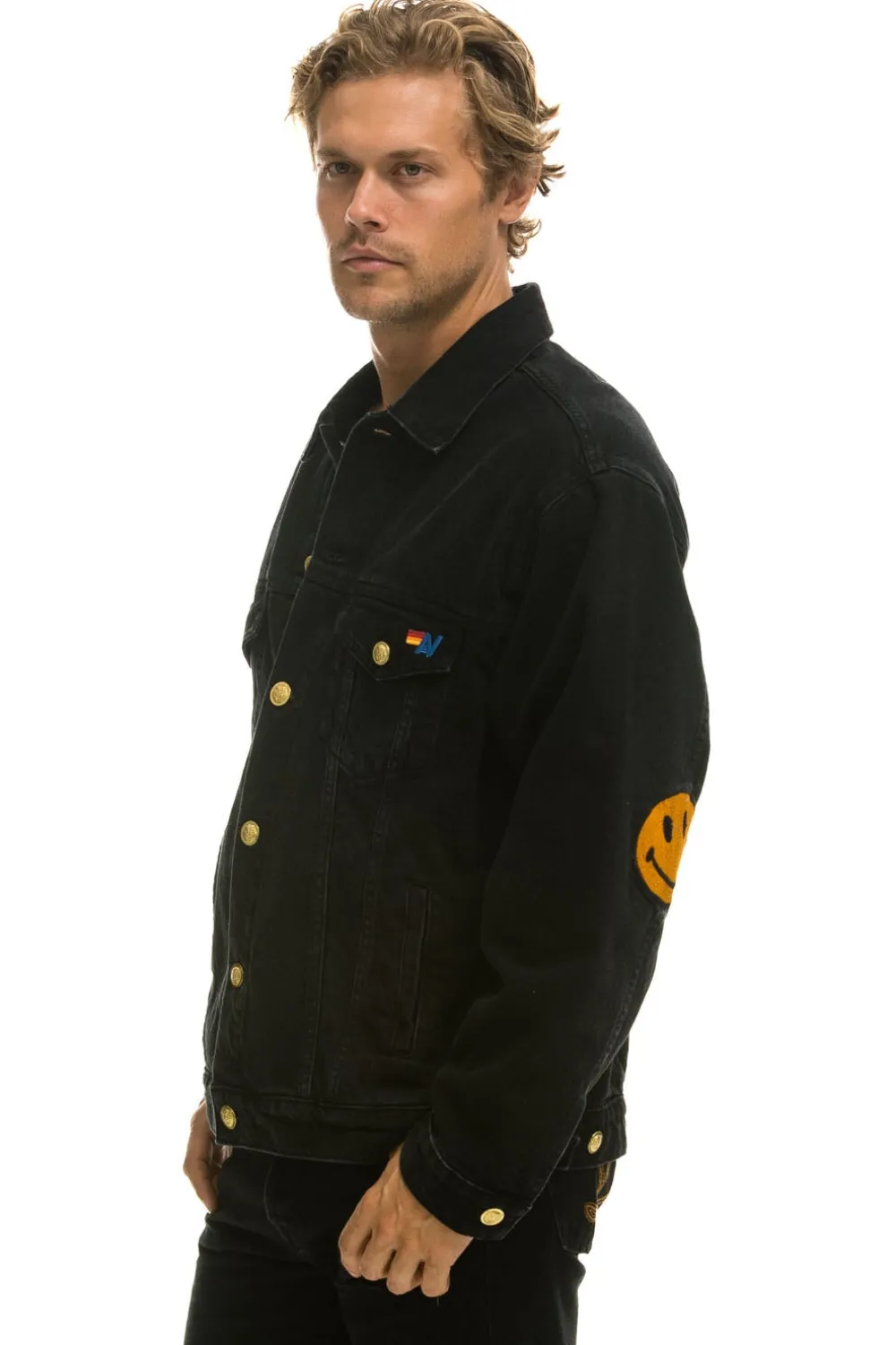 Denim | Denim | Aviator Nation KEEP SMILING OVERSIZED CONCERT DENIM JACKET - VINTAGE BLACK VINTAGEBLACK