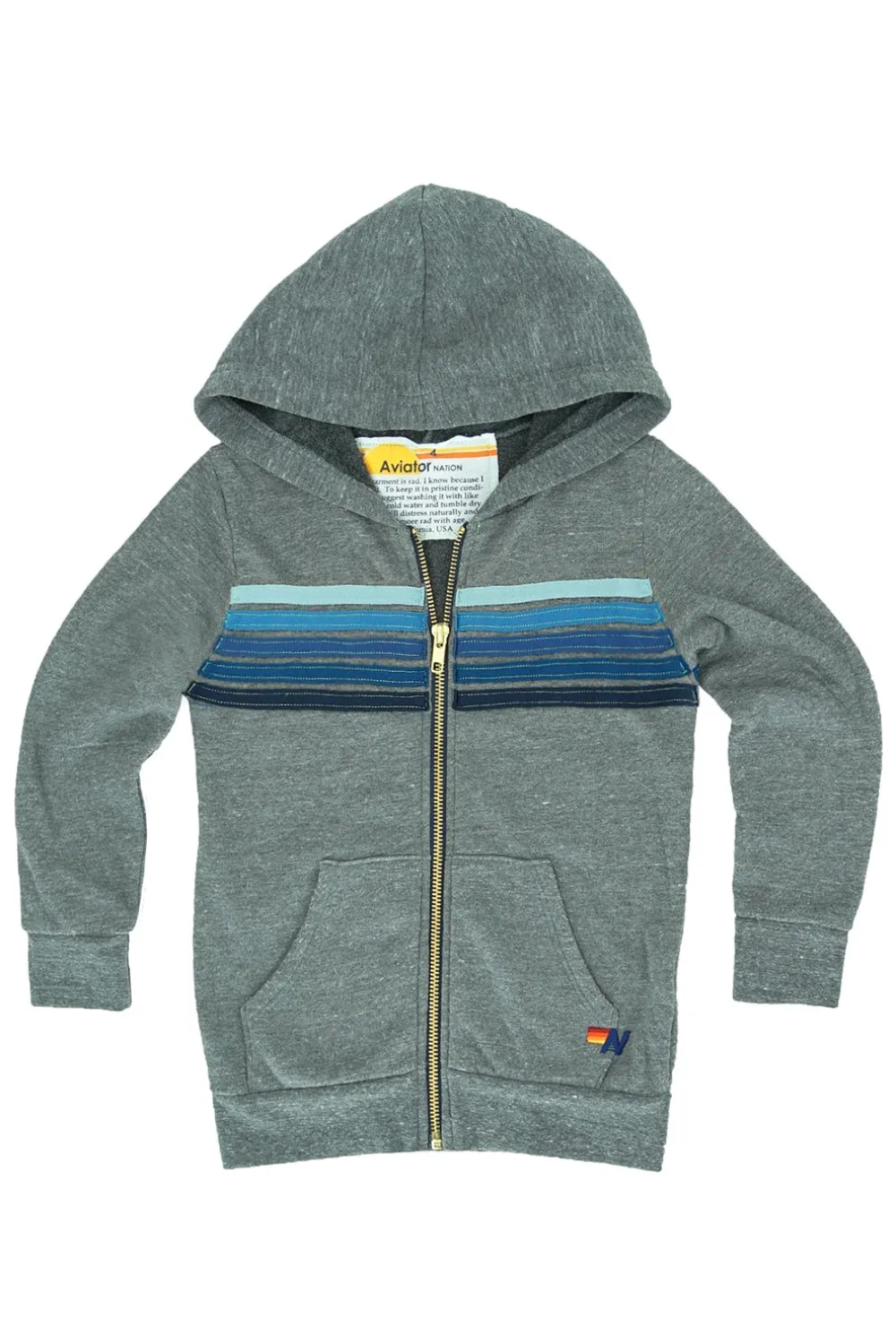 Kid's Hoodies | Aviator Nation KID'S 5 STRIPE HOODIE - HEATHER GREY // BLUE STRIPES HEATHERGREY//BLUESTRIPES