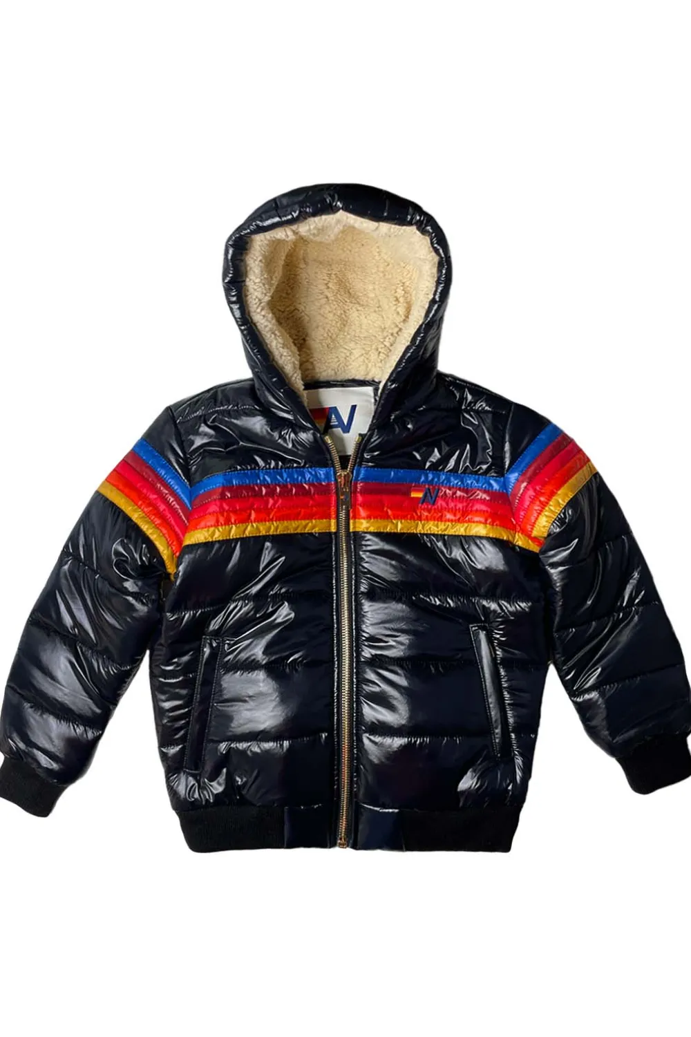 Kid's Outerwear | Aviator Nation KIDS 5 STRIPE TREKKER JACKET - GLOSSY BLACK GLOSSYBLACK
