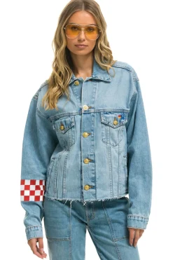 Denim | Denim | Aviator Nation LIVE FREE OVERSIZED CROP DENIM JACKET - SUPER LIGHT SUPERLIGHT