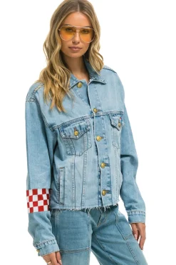 Denim | Denim | Aviator Nation LIVE FREE OVERSIZED CROP DENIM JACKET - SUPER LIGHT SUPERLIGHT