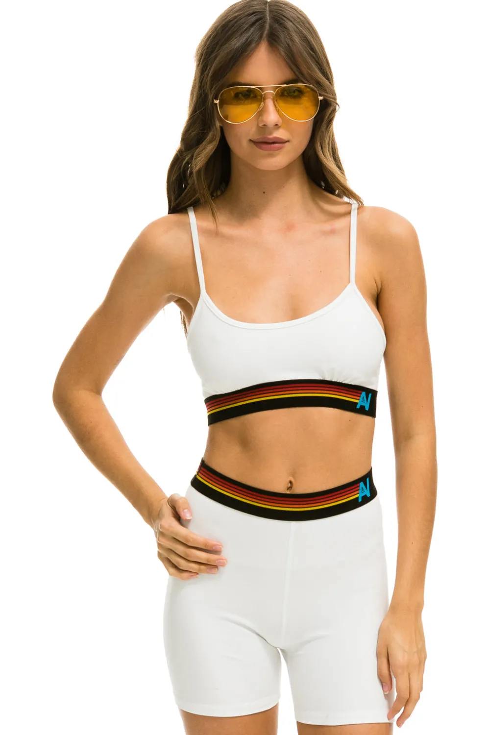 Activewear | Activewear | Aviator Nation LOGO 4 INCH HI-RISE BIKER SHORT - WHITE