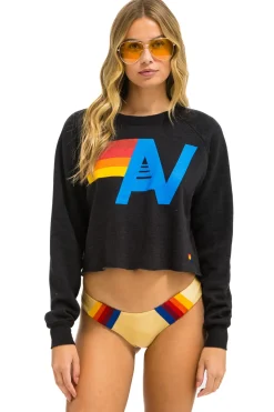 Sweatshirts | Aviator Nation LOGO CROPPED CREW SWEATSHIRT - BLACK