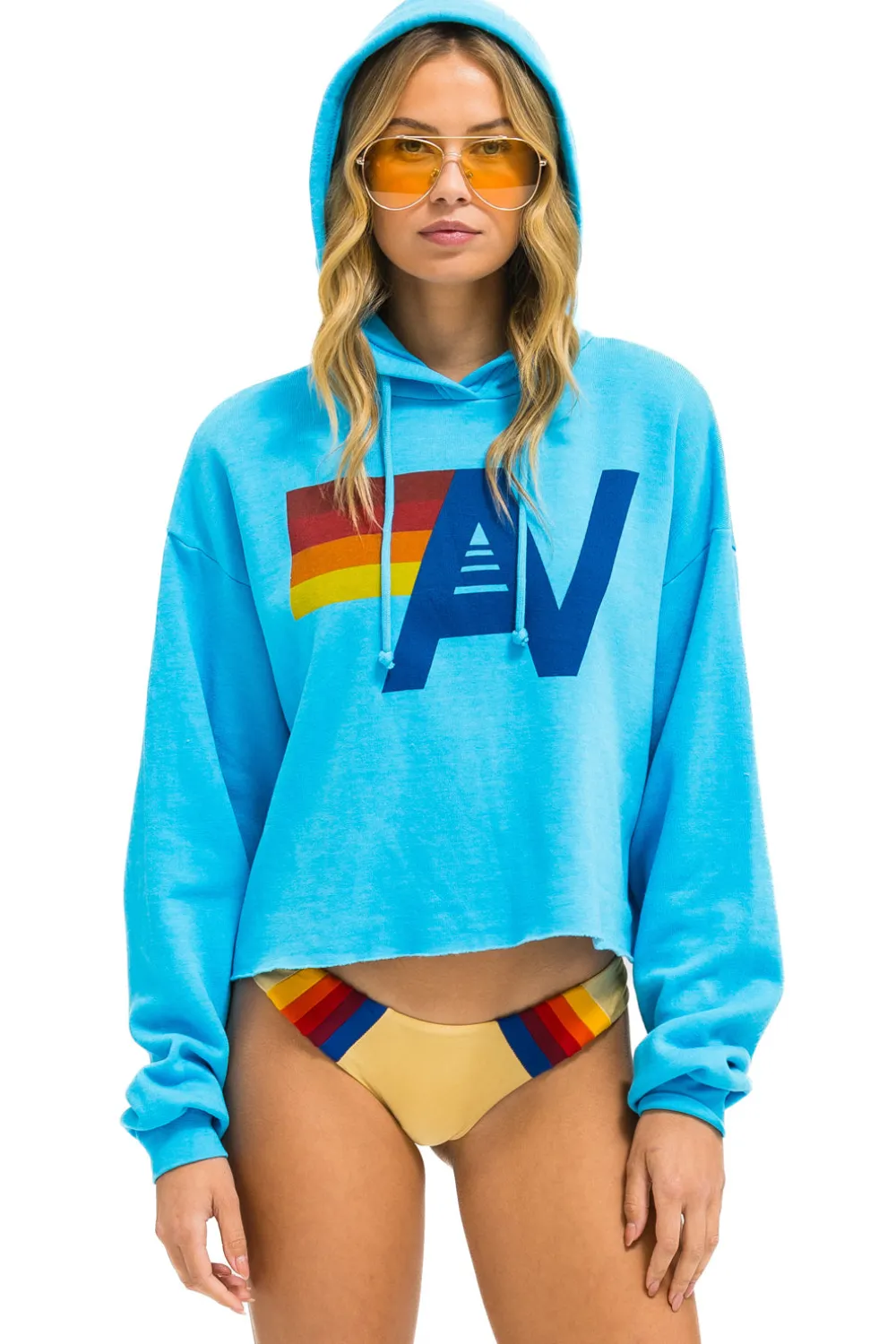 Hoodies | Aviator Nation LOGO CROPPED PULLOVER RELAXED HOODIE - NEON BLUE NEONBLUE