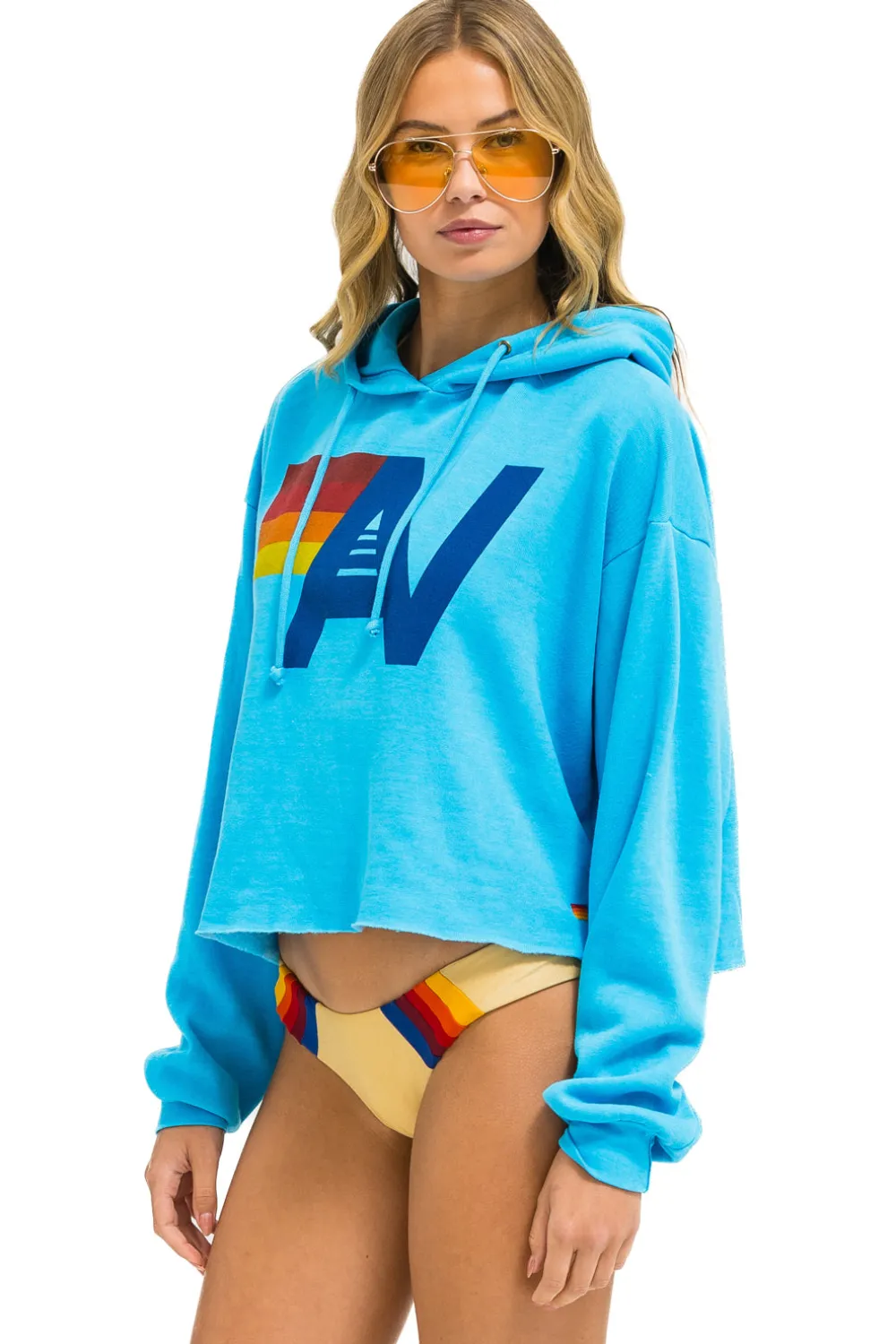 Hoodies | Aviator Nation LOGO CROPPED PULLOVER RELAXED HOODIE - NEON BLUE NEONBLUE