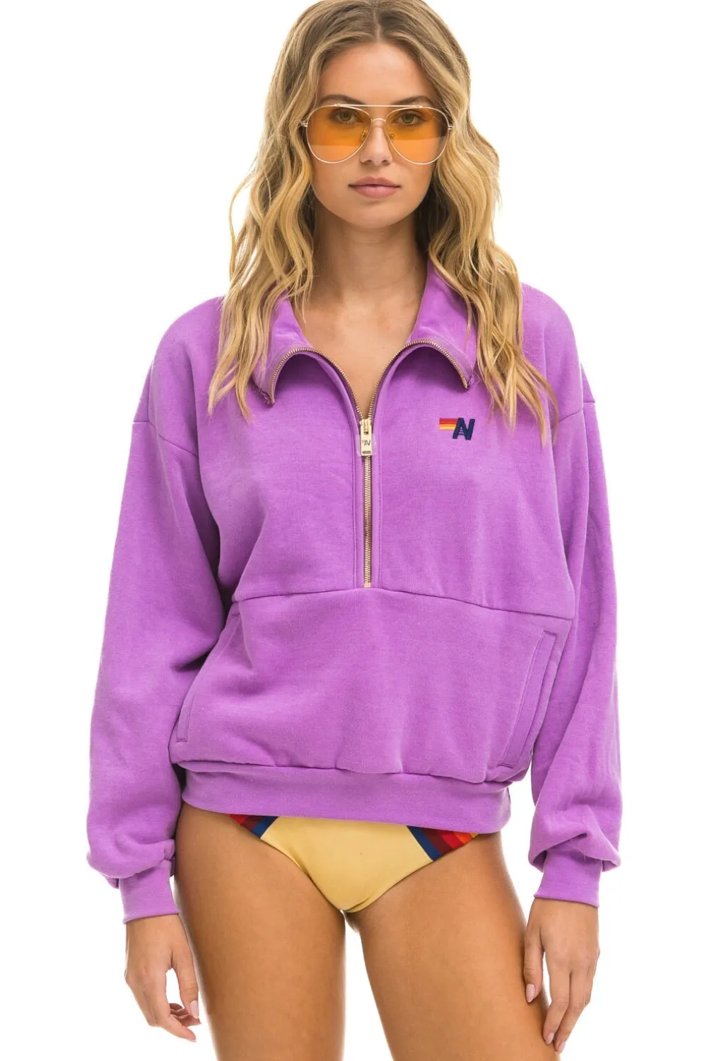 Sweatshirts | Sweatshirts | Aviator Nation LOGO EMBROIDERY HALF ZIP SWEATSHIRT - NEON PURPLE NEONPURPLE