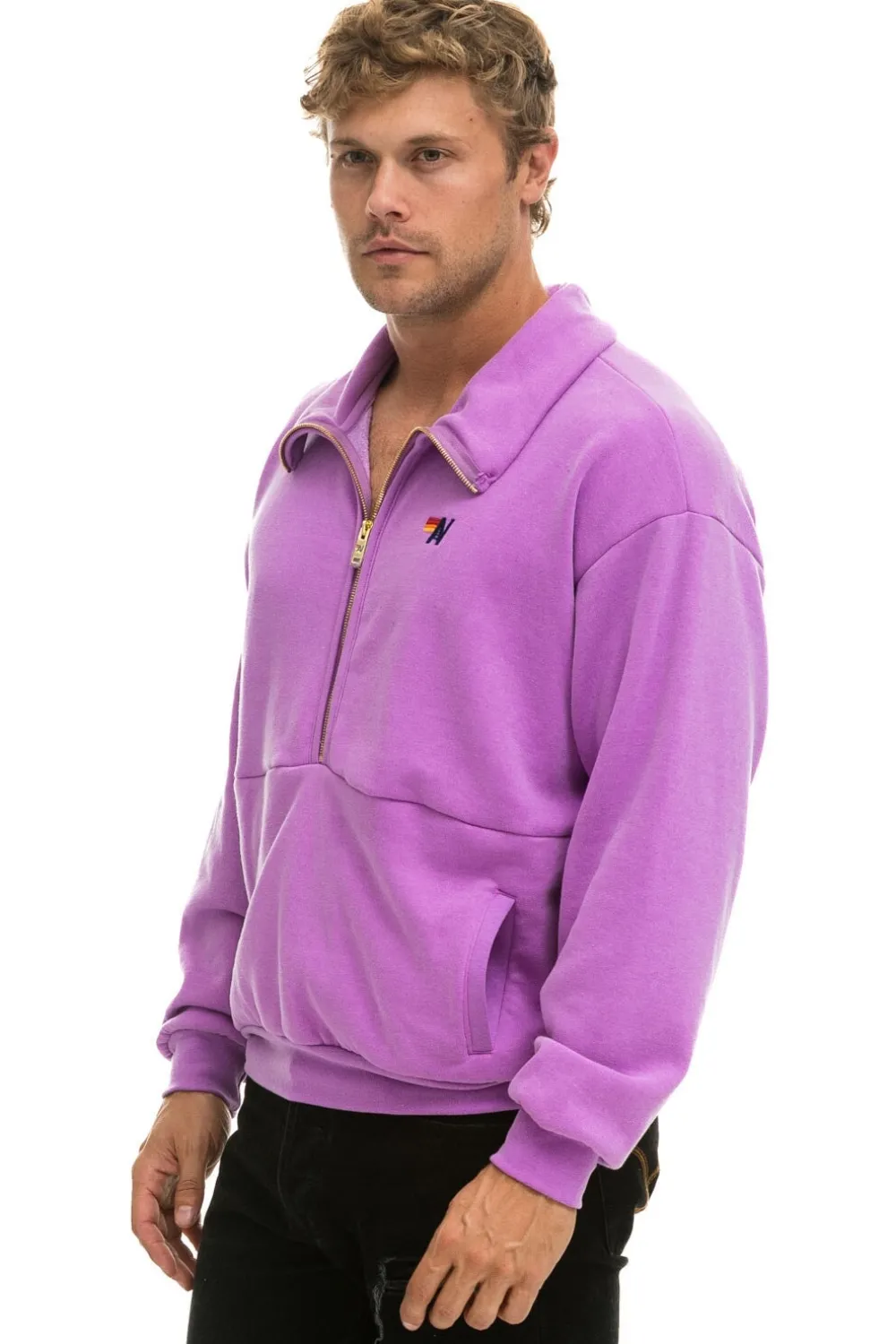 Sweatshirts | Sweatshirts | Aviator Nation LOGO EMBROIDERY HALF ZIP SWEATSHIRT - NEON PURPLE NEONPURPLE