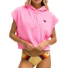 Hoodies | Aviator Nation LOGO EMBROIDERY SLEEVELESS RELAXED CROPPED PULLOVER HOODIE - NEON PINK NEONPINK