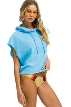 Hoodies | Aviator Nation LOGO EMBROIDERY SLEEVELESS RELAXED CROPPED PULLOVER HOODIE - SKY