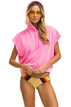 Hoodies | Aviator Nation LOGO EMBROIDERY SLEEVELESS RELAXED CROPPED PULLOVER HOODIE - NEON PINK NEONPINK