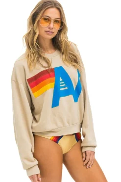 Sweatshirts | Sweatshirts | Aviator Nation LOGO STITCH RELAXED CREW SWEATSHIRT - SAND