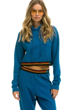 Hoodies | Aviator Nation LOGO STRIPE CROP PULLOVER HOODIE - CARIBBEAN