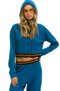 Hoodies | Aviator Nation LOGO STRIPE CROP PULLOVER HOODIE - CARIBBEAN