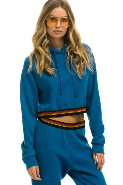Hoodies | Aviator Nation LOGO STRIPE CROP PULLOVER HOODIE - CARIBBEAN