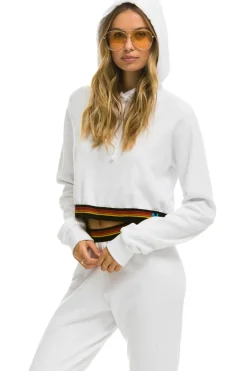 Hoodies | Aviator Nation LOGO STRIPE CROP PULLOVER HOODIE - WHITE