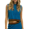 Hoodies | Aviator Nation LOGO STRIPE SLEEVELESS CROP PULLOVER HOODIE - CARIBBEAN