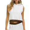 Hoodies | Aviator Nation LOGO STRIPE SLEEVELESS CROP PULLOVER HOODIE - WHITE