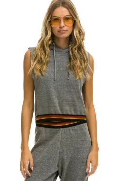 Hoodies | Aviator Nation LOGO STRIPE SLEEVELESS CROP PULLOVER HOODIE - HEATHER GREY HEATHERGREY