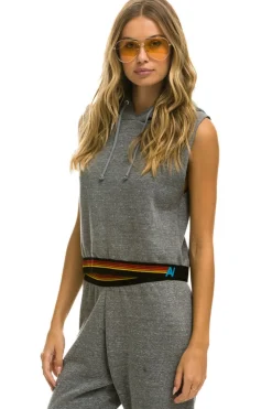Hoodies | Aviator Nation LOGO STRIPE SLEEVELESS CROP PULLOVER HOODIE - HEATHER GREY HEATHERGREY