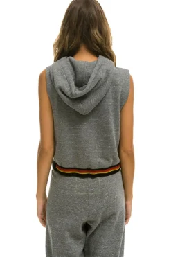 Hoodies | Aviator Nation LOGO STRIPE SLEEVELESS CROP PULLOVER HOODIE - HEATHER GREY HEATHERGREY