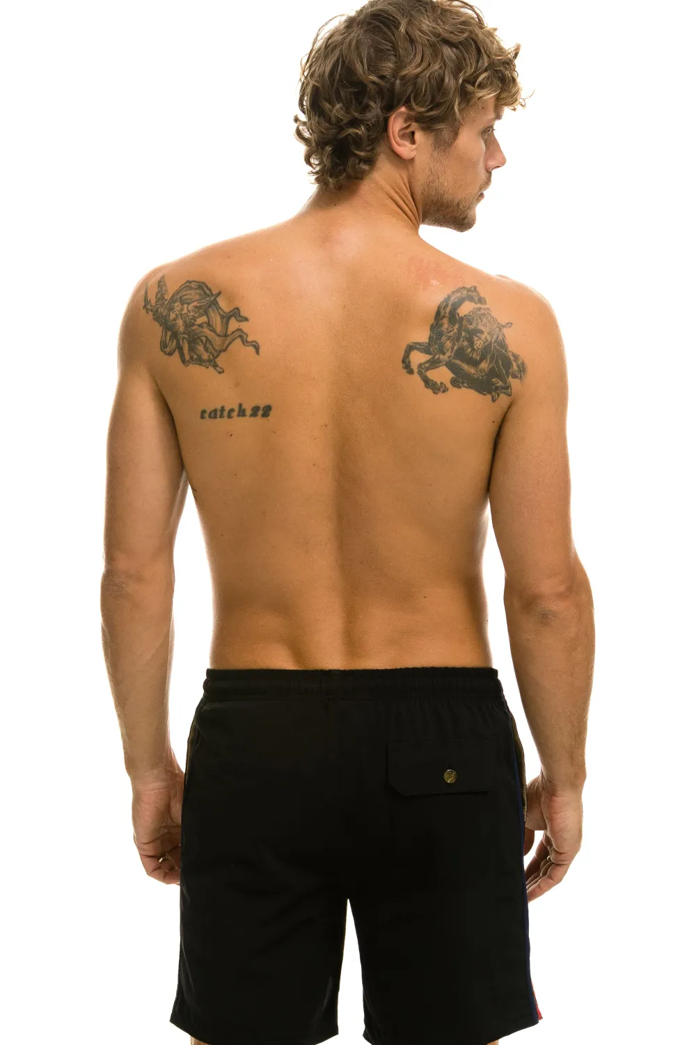 Shorts | Boardshorts | Aviator Nation MEN'S 5 STRIPE FLEX SHORTS 7 INCH - BLACK