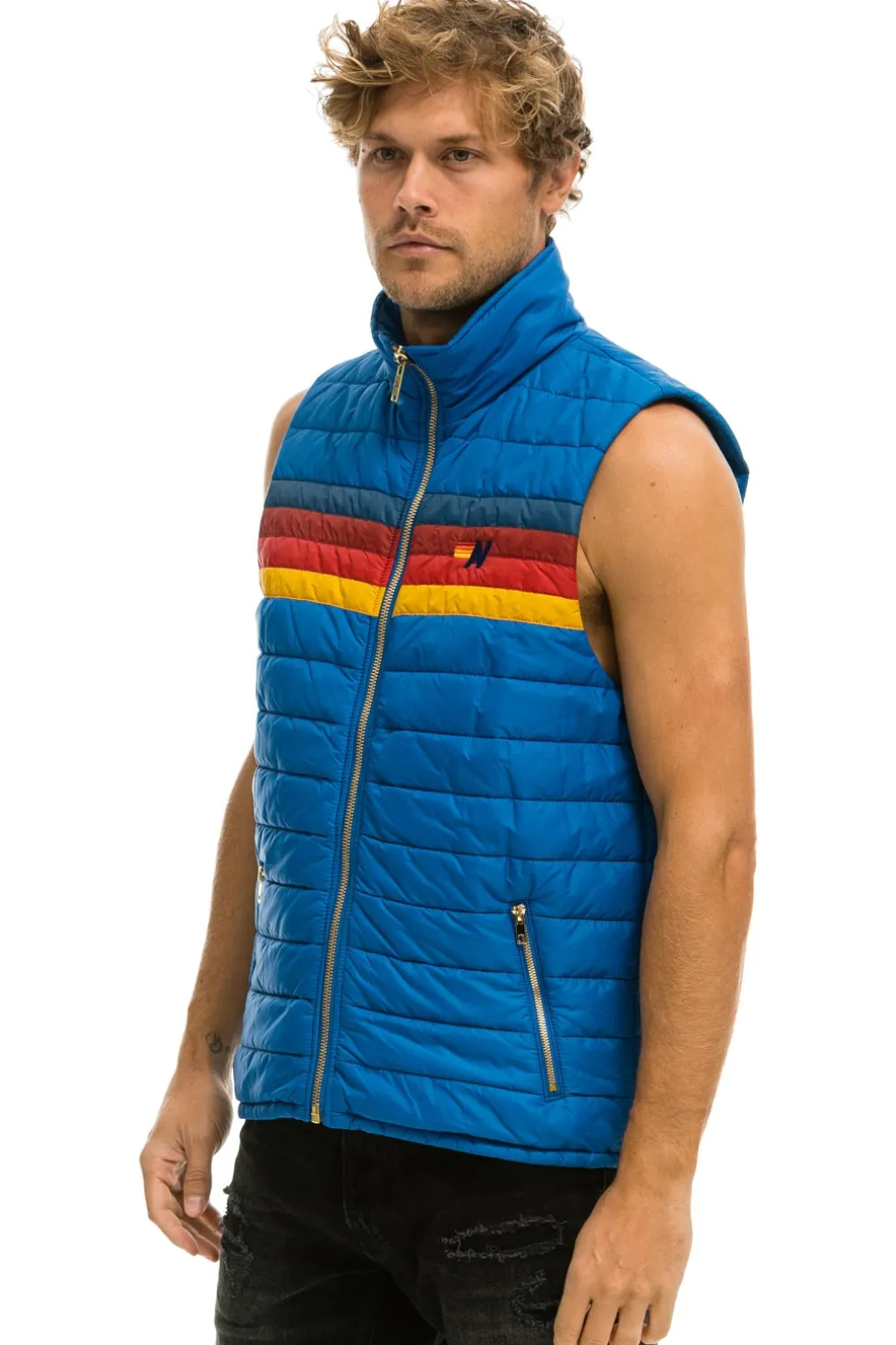 Vests | Aviator Nation MEN'S 4 STRIPE VEST - SNORKEL BLUE SNORKELBLUE