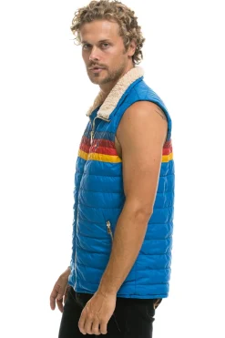 Vests | Aviator Nation MEN'S 4 STRIPE VEST SHERPA- SNORKEL BLUE SNORKELBLUEVestAviatorNation