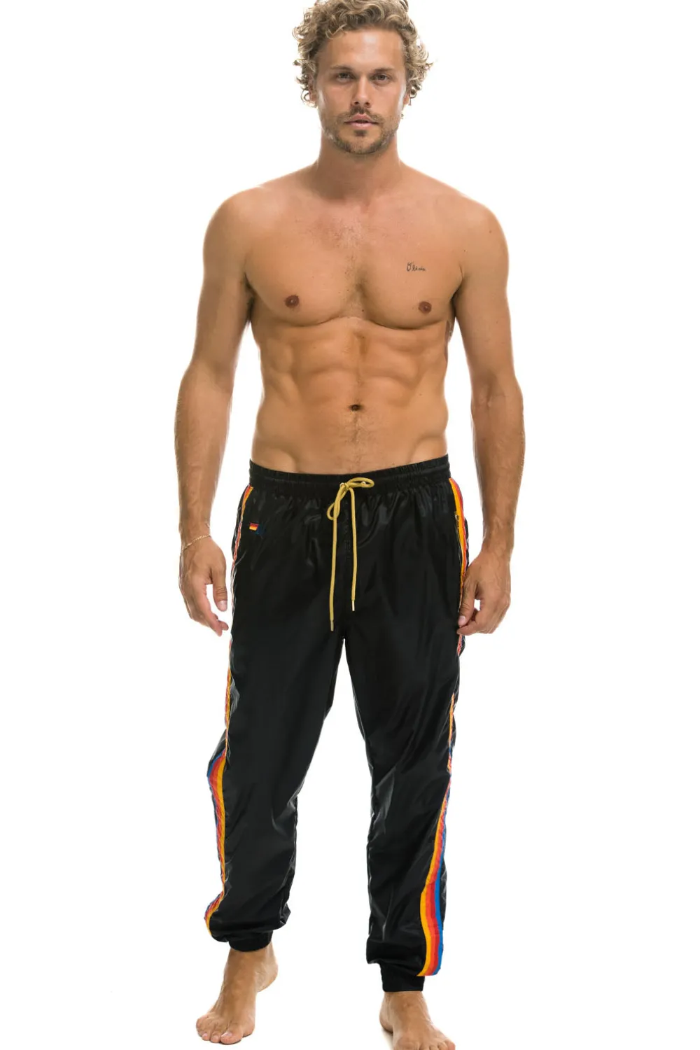 Wind Breakers | Aviator Nation MEN'S 4 STRIPE WIND PANT - BLACK