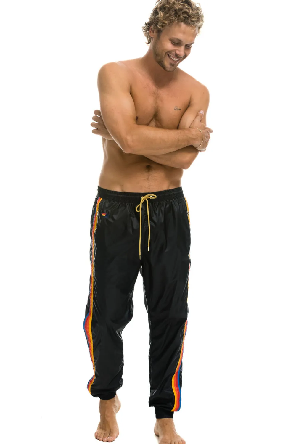 Wind Breakers | Aviator Nation MEN'S 4 STRIPE WIND PANT - BLACK