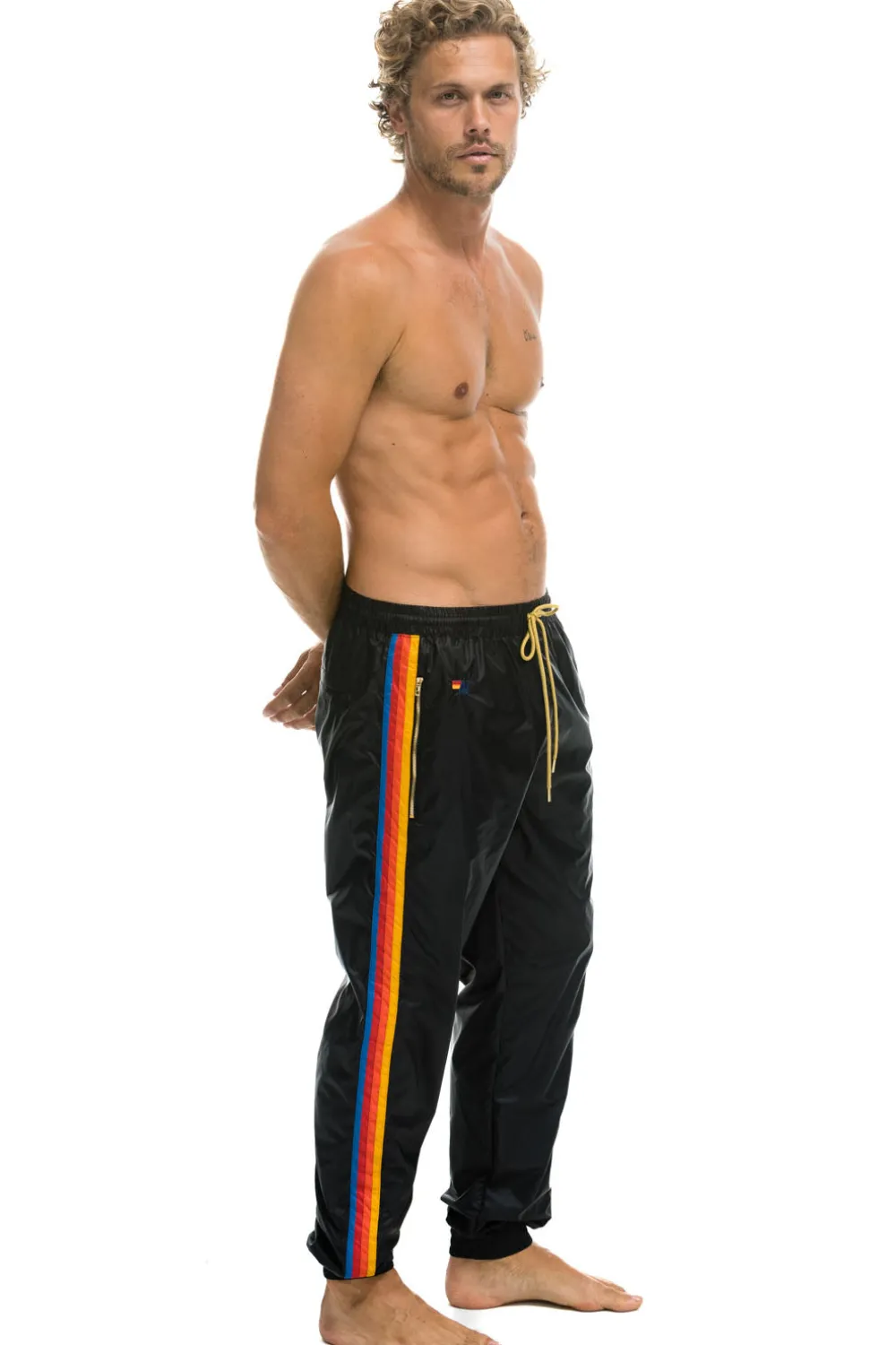 Wind Breakers | Aviator Nation MEN'S 4 STRIPE WIND PANT - BLACK