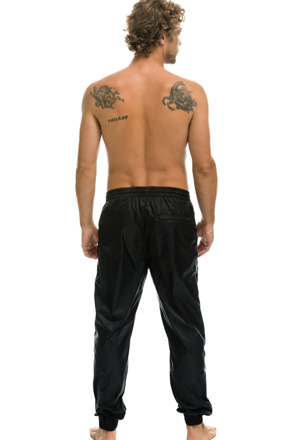 Wind Breakers | Aviator Nation MEN'S 4 STRIPE WIND PANT - BLACK