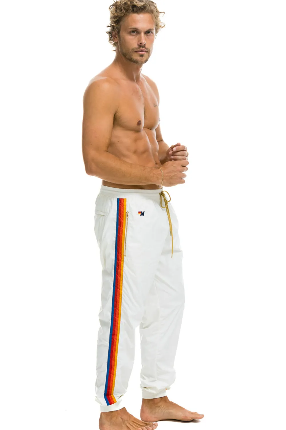 Wind Breakers | Aviator Nation MEN'S 4 STRIPE WIND PANT - WHITE
