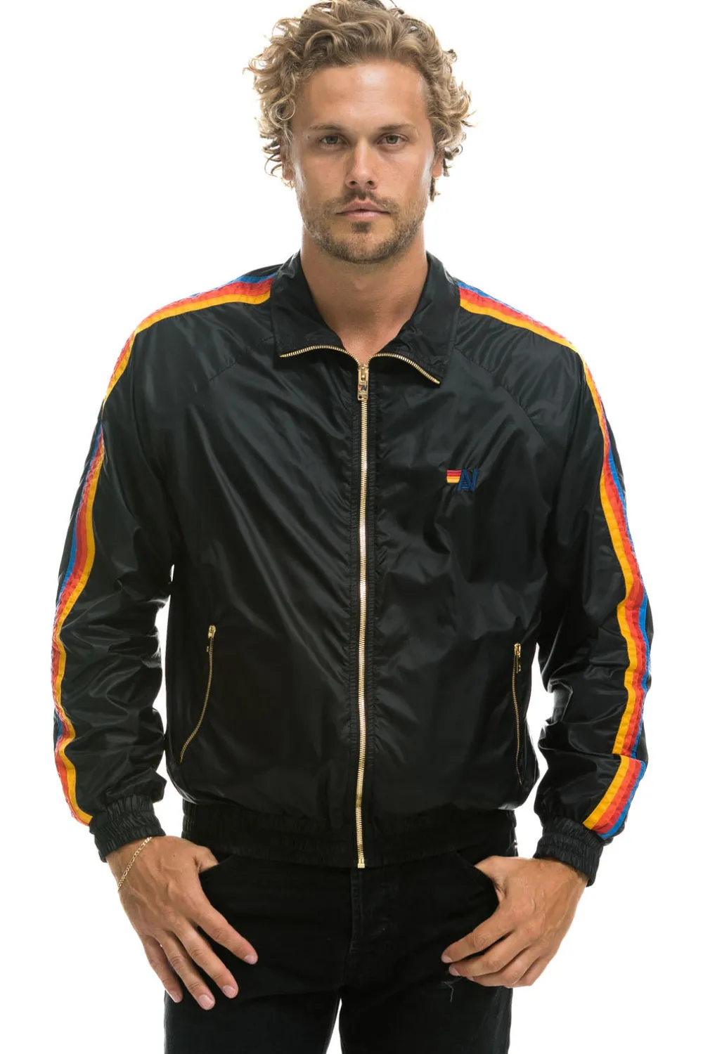 Wind Breakers | Aviator Nation MEN'S 4 STRIPE WINDBREAKER - BLACK