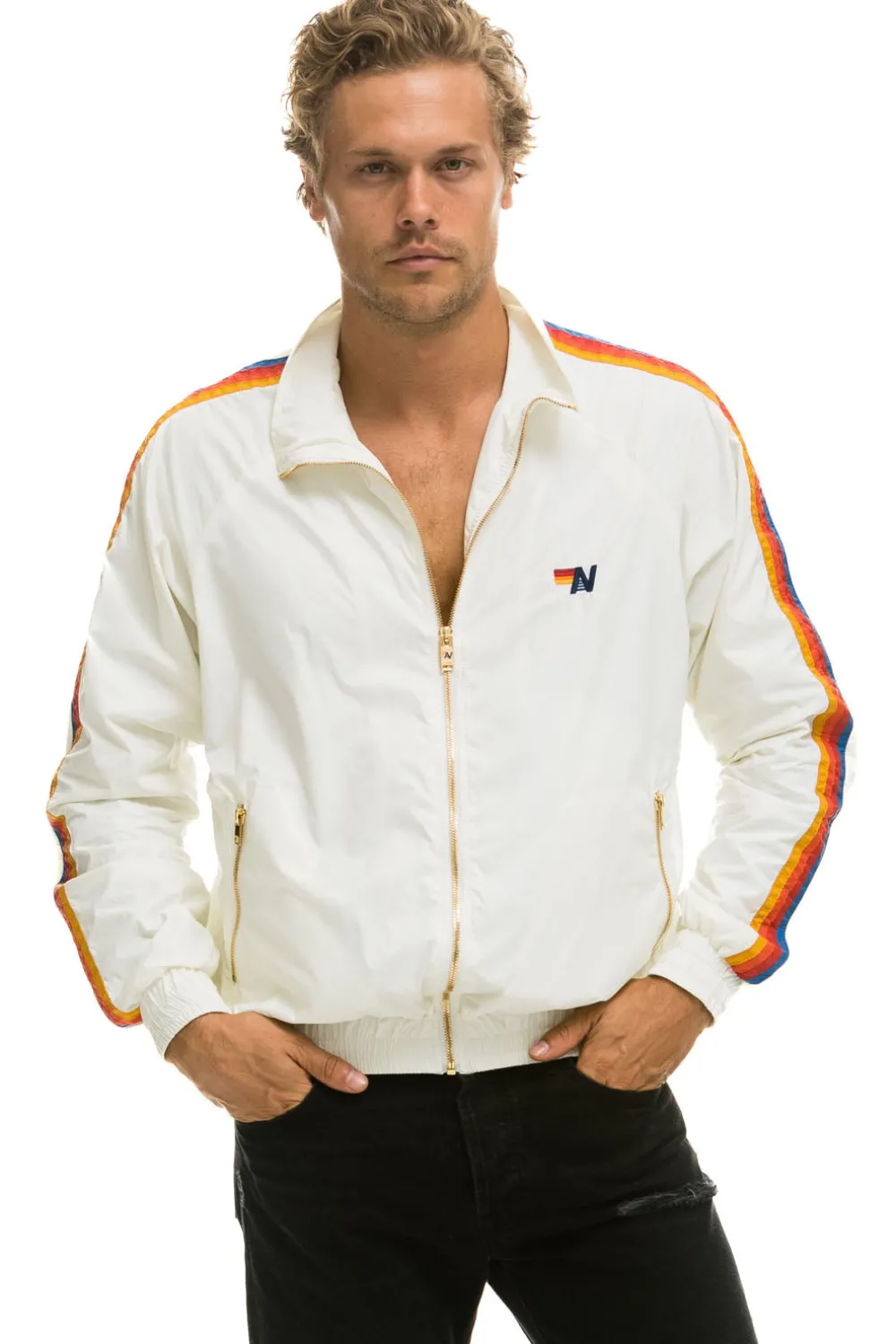 Wind Breakers | Aviator Nation MEN'S 4 STRIPE WINDBREAKER - WHITE