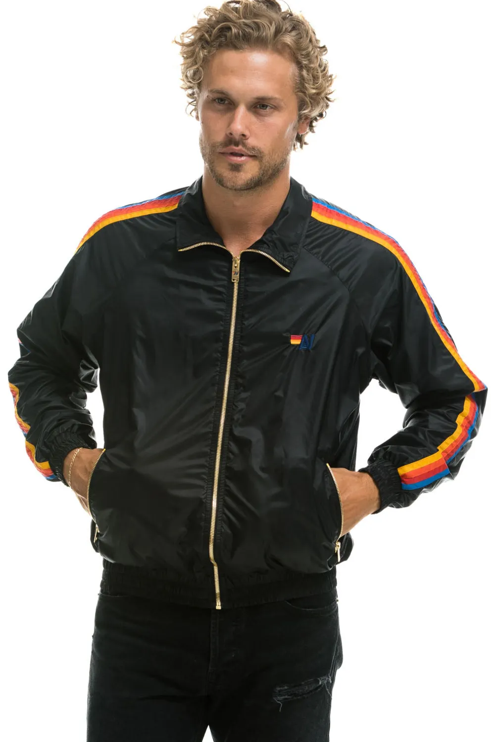 Wind Breakers | Aviator Nation MEN'S 4 STRIPE WINDBREAKER - BLACK