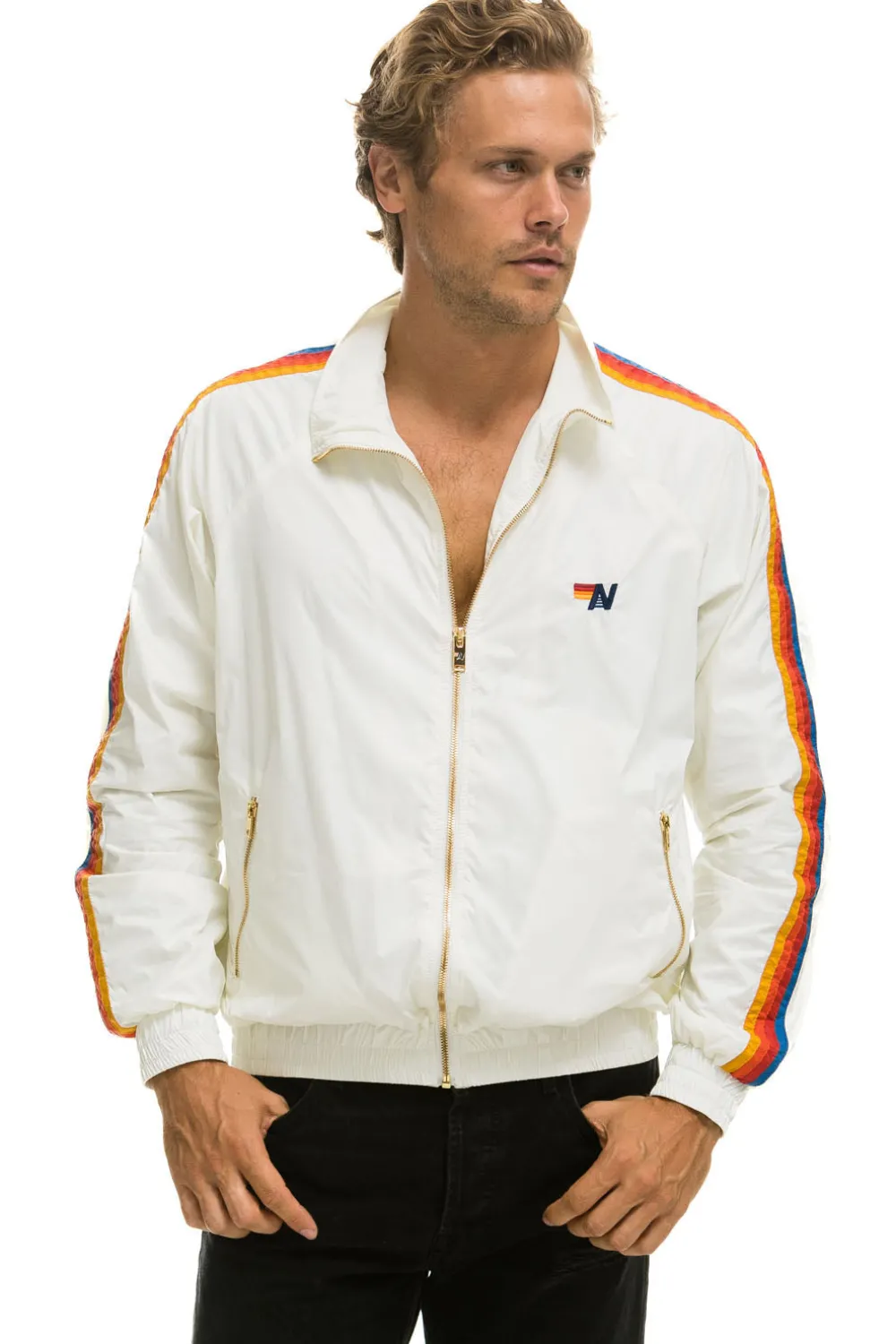 Wind Breakers | Aviator Nation MEN'S 4 STRIPE WINDBREAKER - WHITE