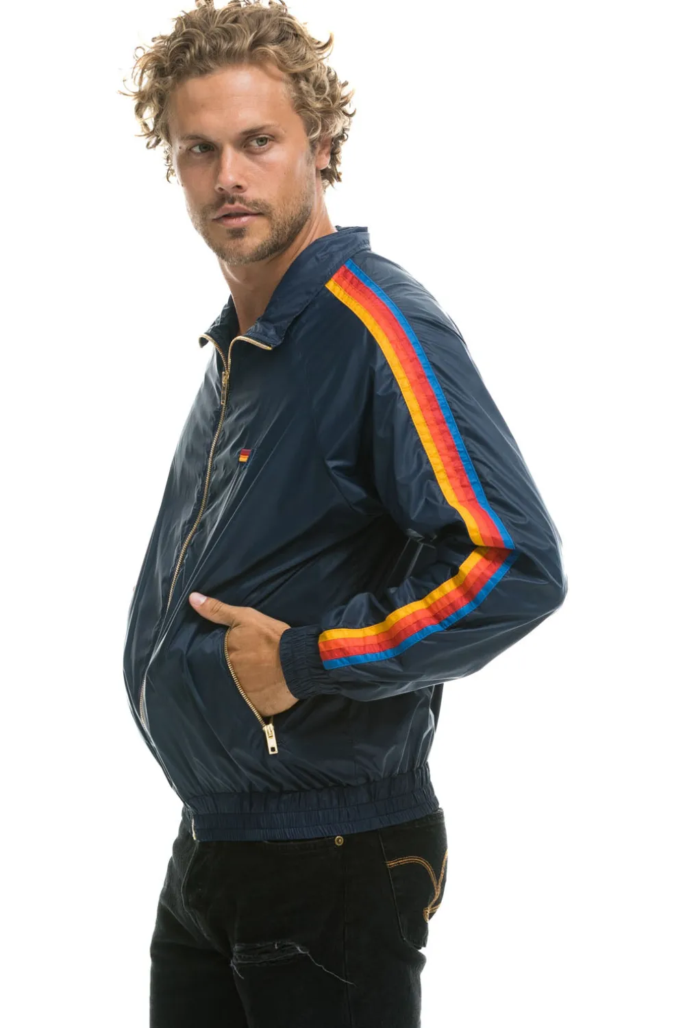 Wind Breakers | Aviator Nation MEN'S 4 STRIPE WINDBREAKER - NAVY