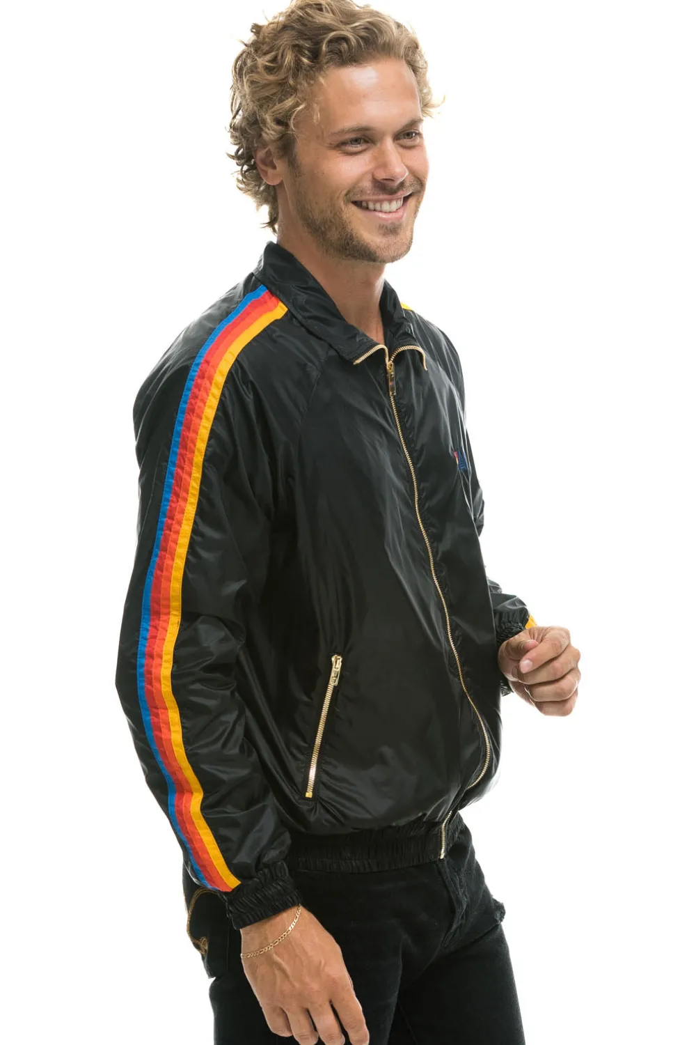 Wind Breakers | Aviator Nation MEN'S 4 STRIPE WINDBREAKER - BLACK