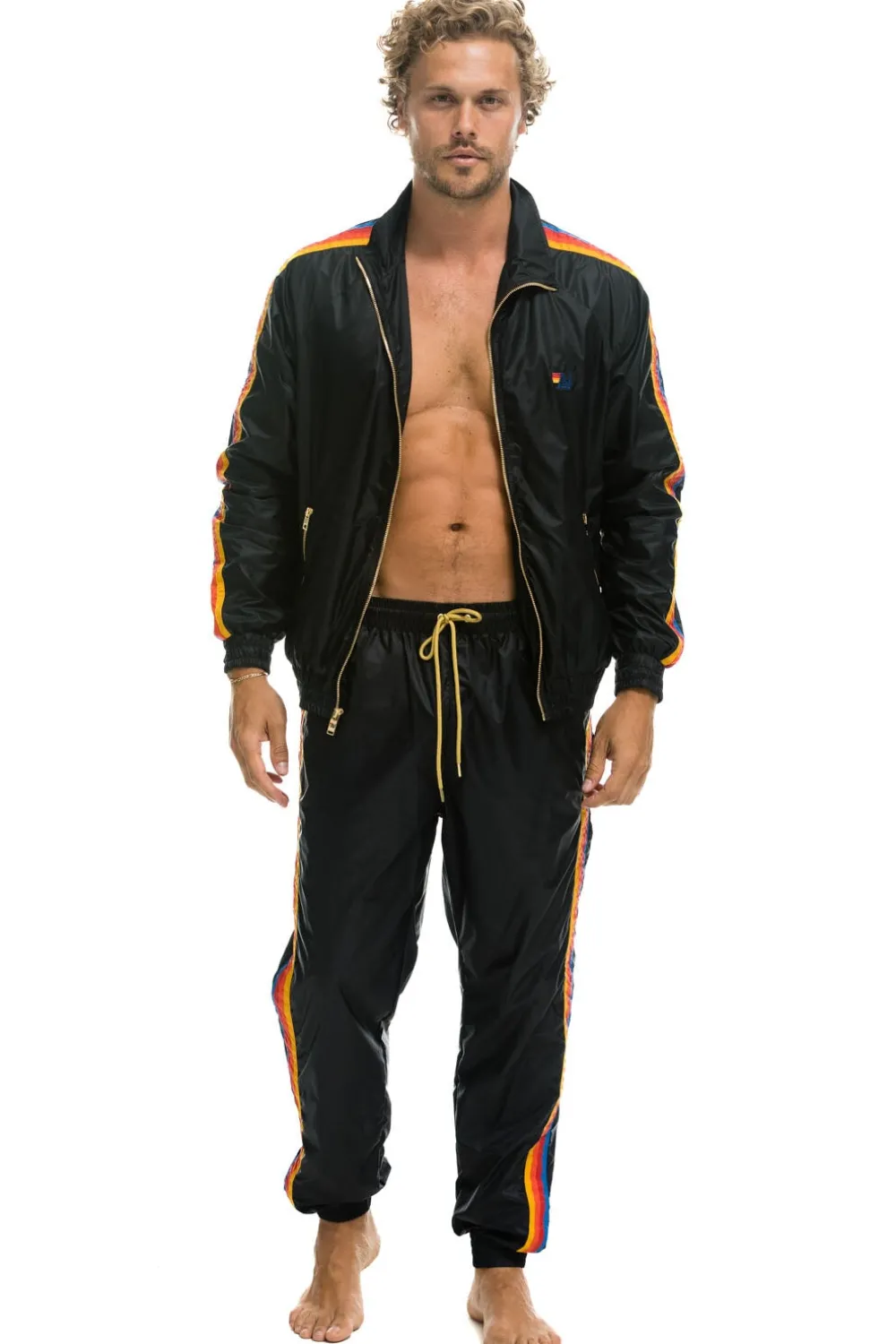 Wind Breakers | Aviator Nation MEN'S 4 STRIPE WINDBREAKER - BLACK