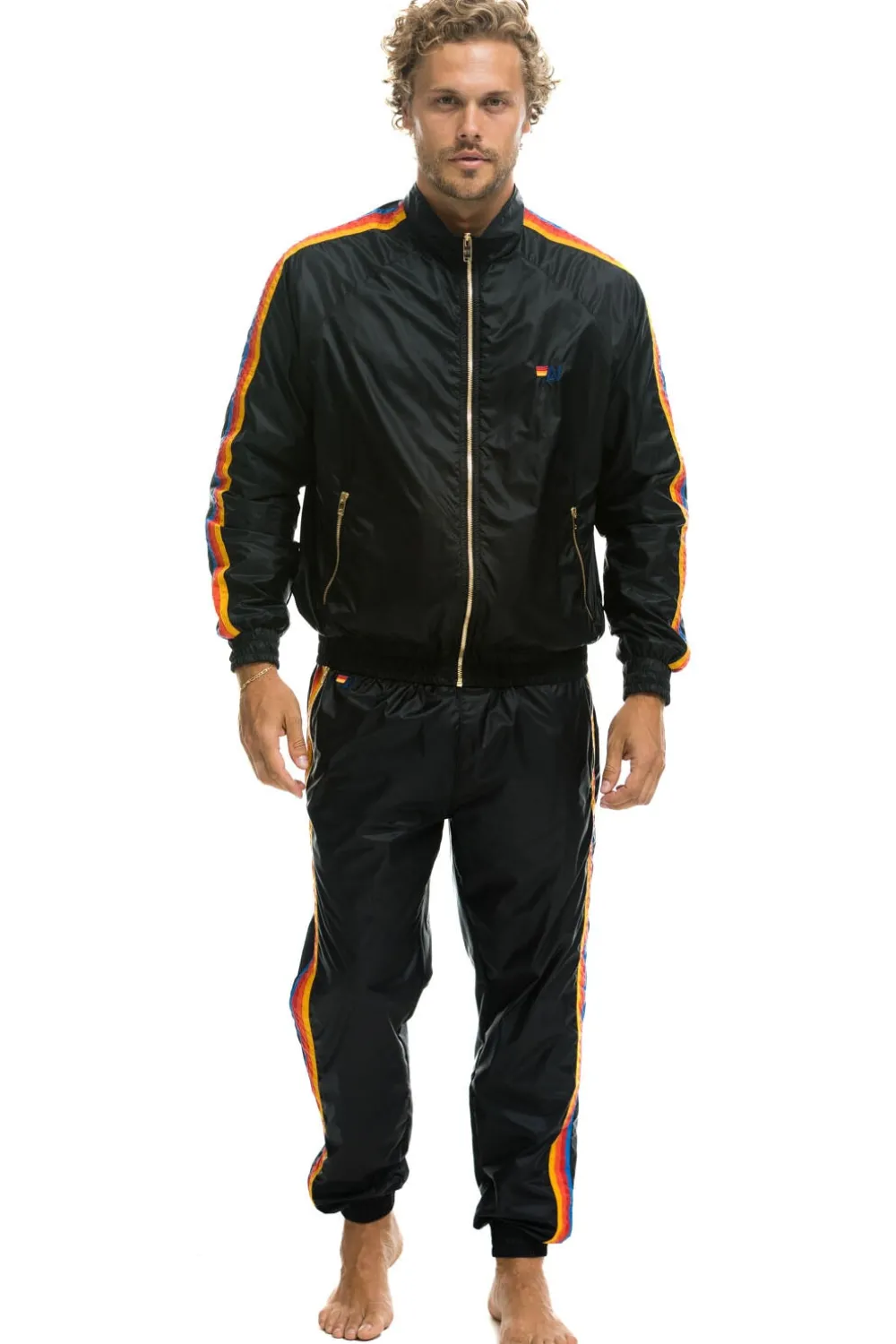 Wind Breakers | Aviator Nation MEN'S 4 STRIPE WINDBREAKER - BLACK