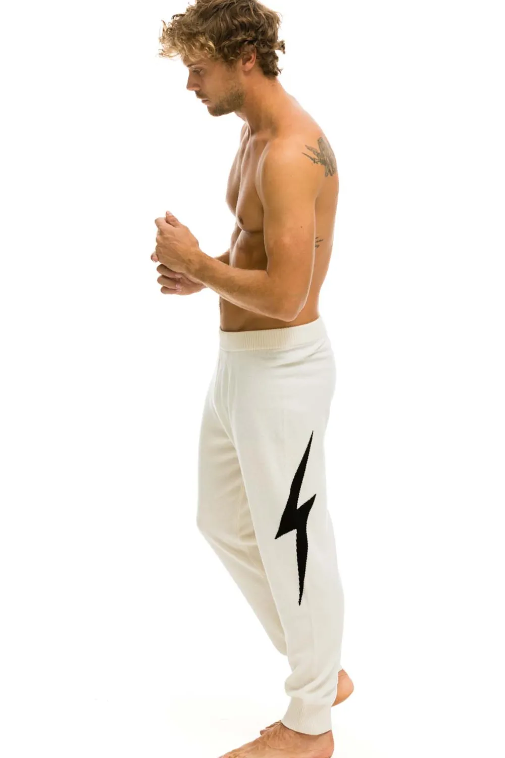 Sweatpants | Aviator Nation MEN'S BOLT CASHMERE LIGHT SWEATER PANT- VINTAGE WHITE // BLACK BOLT VINTAGEWHITE//BLACKBOLTMen'sSweatpantsAviatorNation