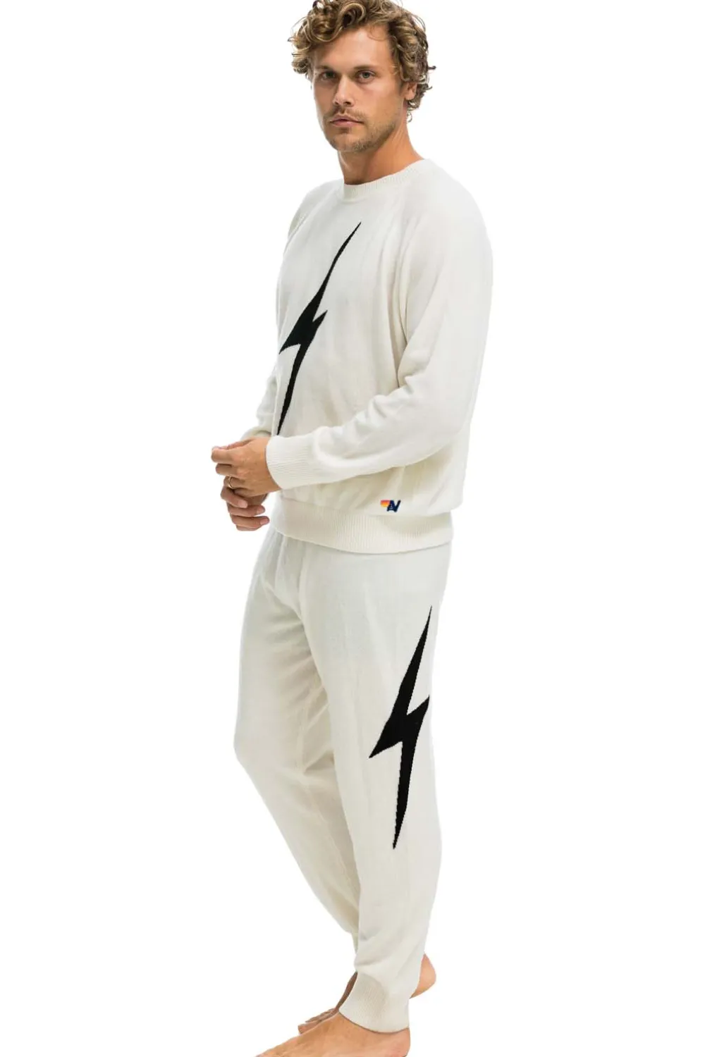 Sweatpants | Aviator Nation MEN'S BOLT CASHMERE LIGHT SWEATER PANT- VINTAGE WHITE // BLACK BOLT VINTAGEWHITE//BLACKBOLTMen'sSweatpantsAviatorNation
