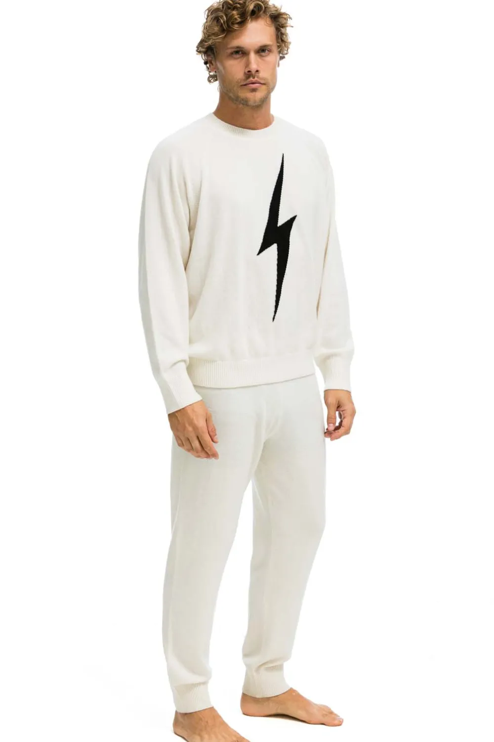 Sweatpants | Aviator Nation MEN'S BOLT CASHMERE LIGHT SWEATER PANT- VINTAGE WHITE // BLACK BOLT VINTAGEWHITE//BLACKBOLTMen'sSweatpantsAviatorNation